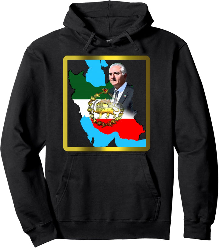 Irans Flagge mit goldenem Löwen und Sonne mit König Pahlavi Pullover Hoodie