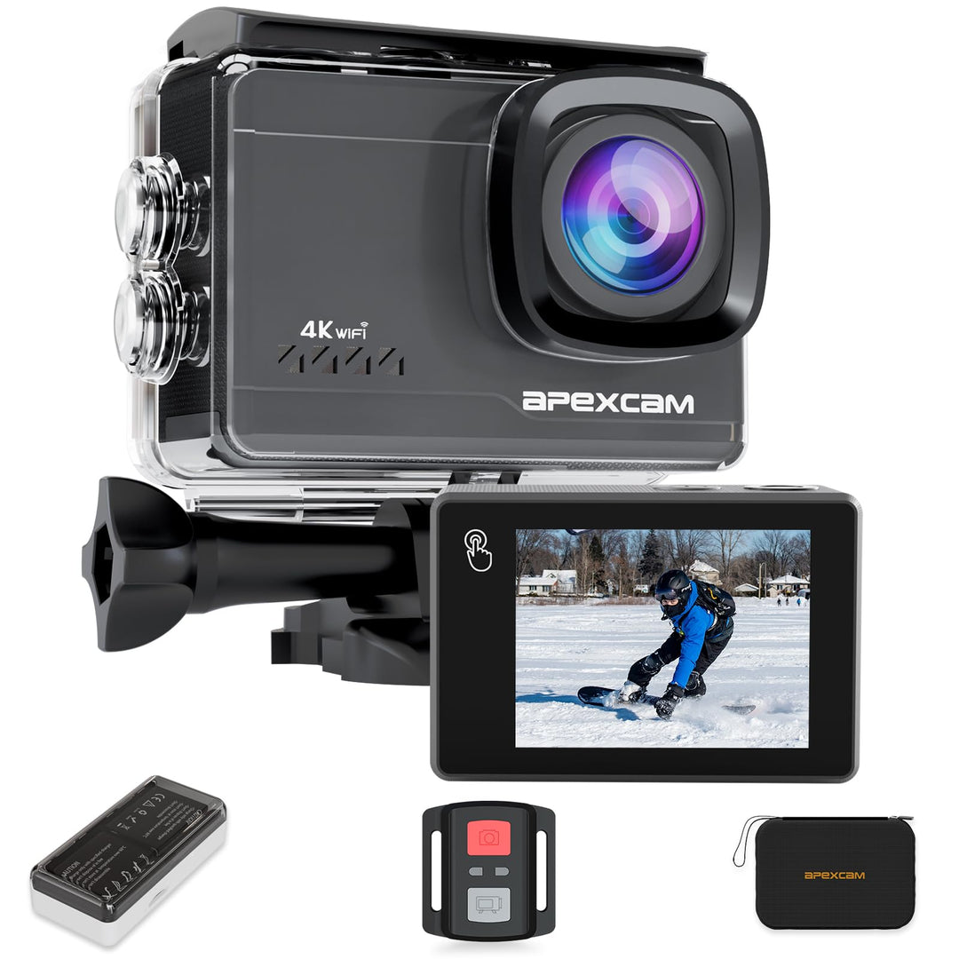 Apexcam M90 Action Cam 4K60FPS 64MP WLAN EIS Bildstabilisierung Sportkamera mit Touchscreen Unterwas