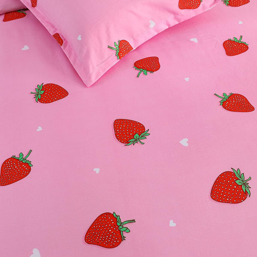 Loussiesd Erdbeere Bettwäsche Set 200x200cm für Kinder Mädchen Frauen Rosa Bettwäsche Erdbeere Muste