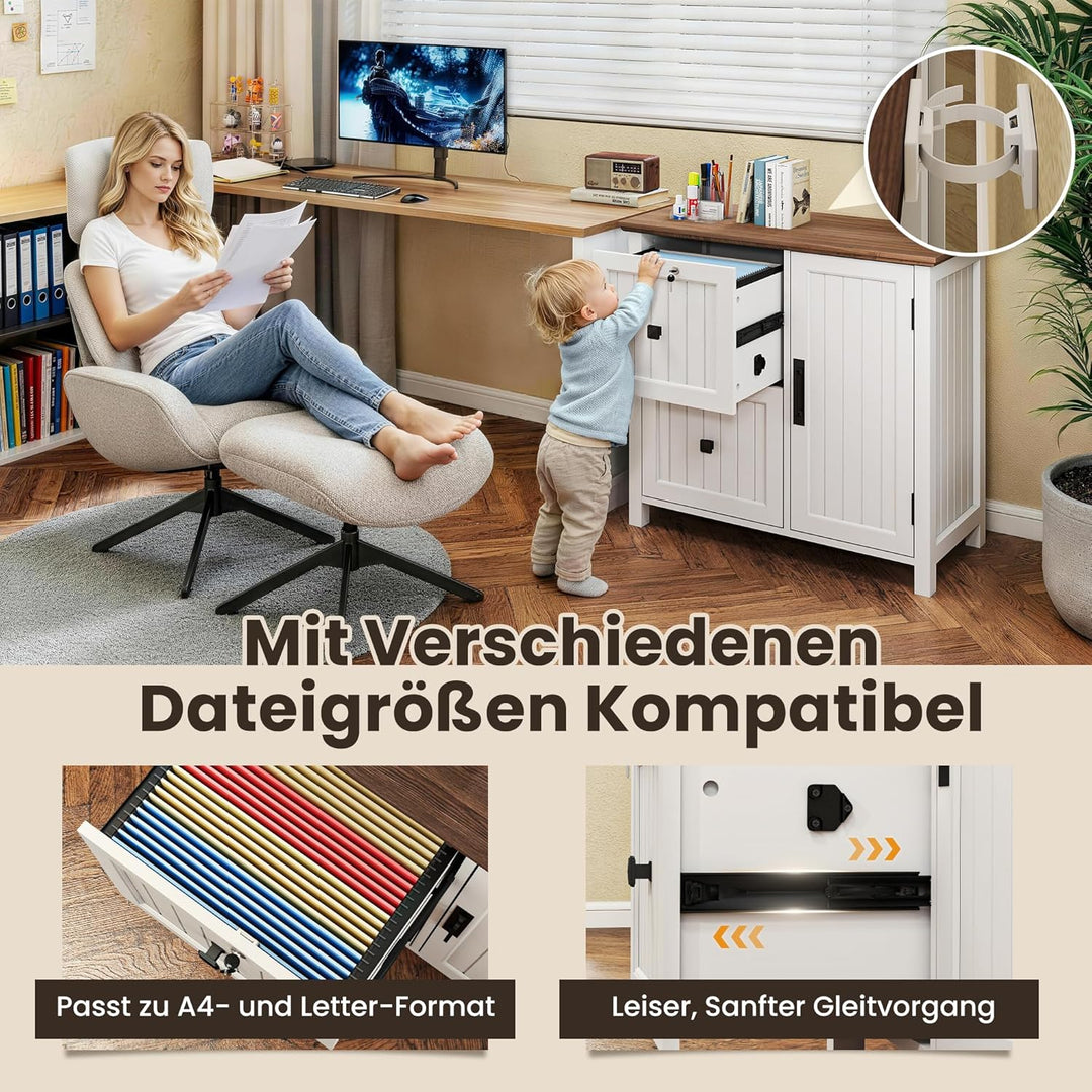 Pamapic Aktenschrank Holz Abschliessbar mit 2 Schubladen, Büroschrank für Formate Letter/Legal/A4, B