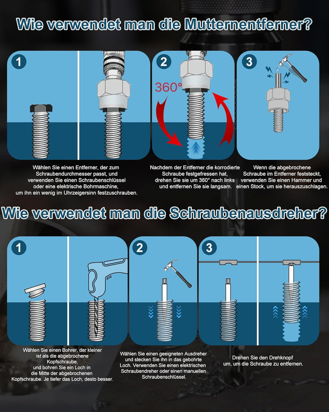 XSTARYE 26Tlg Linksausdreher Schrauben Ausdreher Set mit Sechskant-Adapterbolzen für beschädigte, ve