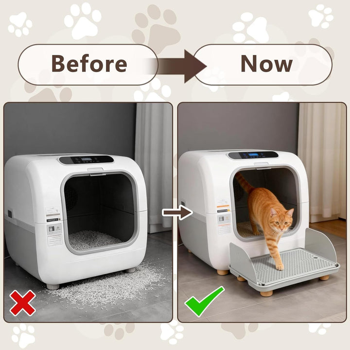 Katzenstreu Rampe mit Filterfunktion - rutschfeste Katzentoilettenstufe mit 4cm Hohe Holzfüsse - Kat