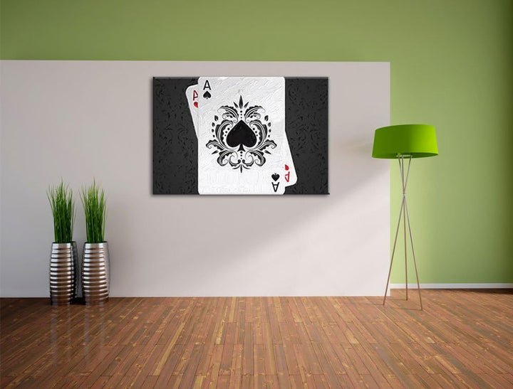 Pixxprint Spielkarte Ass als Leinwandbild/Grösse: 100x70 cm/Wandbild/Kunstdruck/fertig bespannt, 100
