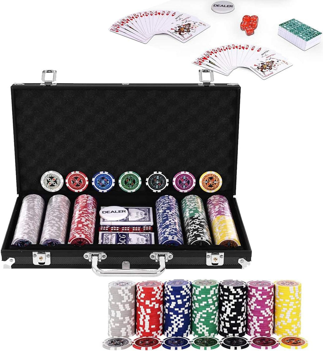 RELAX4LIFE Pokerset Pokerkoffer mit 300 Poker Chips, 2 Kartendecks, Händler & 5 Würfel, Kartenspiel