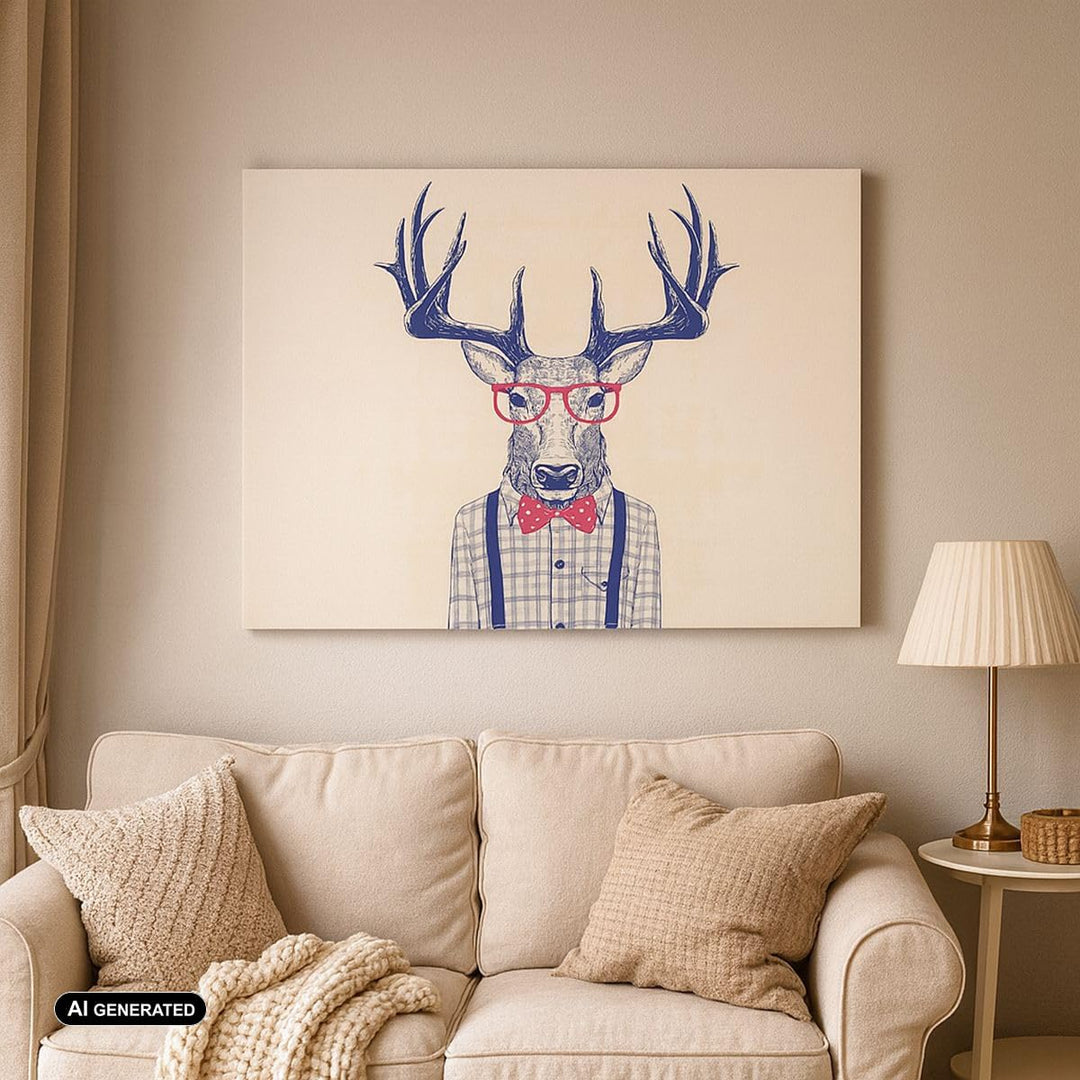 Bilder auf Leinwand 100x70cm Leinwandbild Charakter Hirsch Illustration hipster Gross Wanddeko Bild