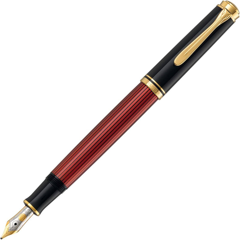 Pelikan Füllhalter Souverän 600, Schwarz-Rot, Feder B (breit), hochwertiger Kolbenfüller im Geschenk