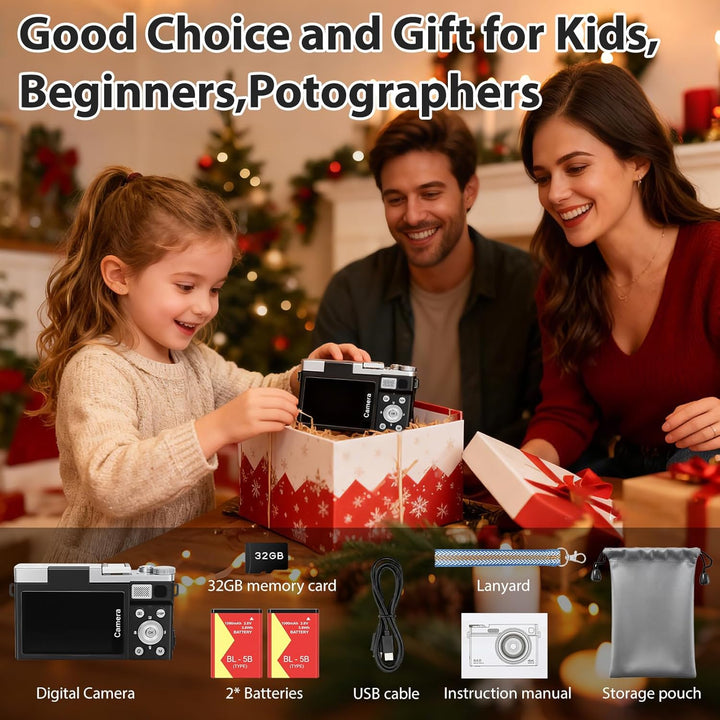 Digitalkamera 4K 64MP Kamera 3 Zoll Fotokamera 16X Autofokus Digitalzoom Tragbare Digital Camera für