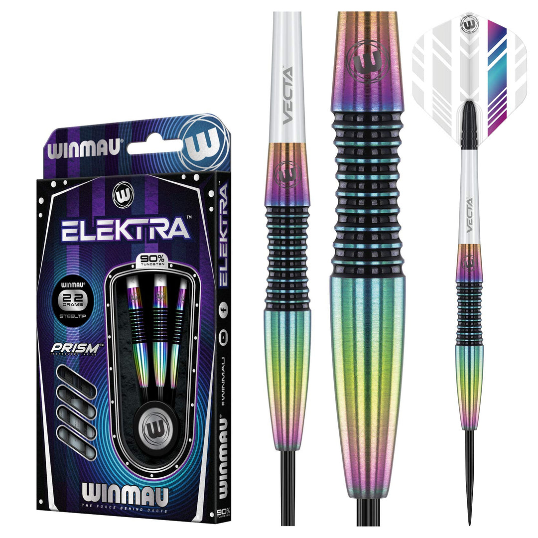 WINMAU Elektra Profi Wolfram Steeltip Dartpfeile Set mit Flights und Schäfte Gewicht: 22 g, Gewicht: