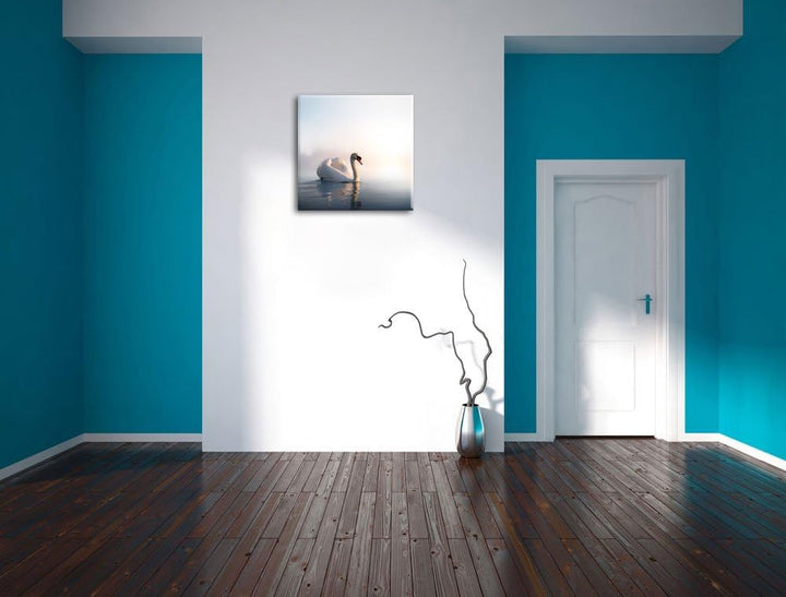 Pixxprint Traumhafter weisser Schwan im See, Format: 70x70 auf Leinwand, 70x70