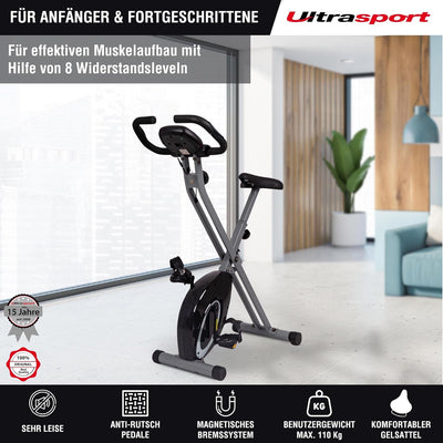 Ultrasport F-Bike/F-Rider Basics, Fahrradtrainer, Heimtrainer,klappbarer Hometrainer, LCD Display,op