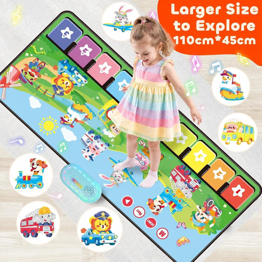 MOMUSE Baby Spielzeug ab 1 Jahr mit 80 Tönen, Grosse Musikmatte mit 10 Tiere &amp; 10Autos, Klaviermatte