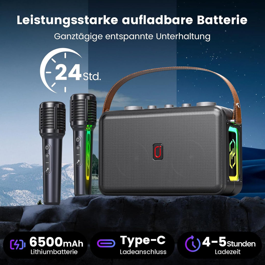 Karaoke Maschine mit 2 Karaoke Mikrofonen,Tragbare Bluetooth 5.3 Karaoke Maschine für Erwachsene Unt