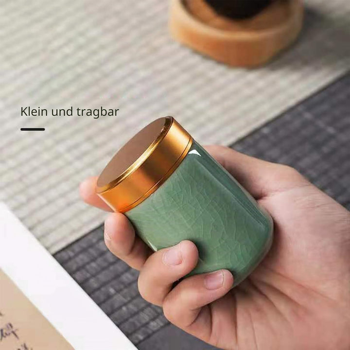 2 Stück Kleiner Keramischer Matcha-Behälter, Matcha Set, Keramik Teedose, Tragbarer Aufbewahrungsbeh