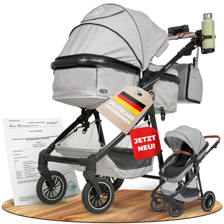 Kinderwagen 2 in 1 [Babywanne & Sportsitz] Buggy mit Aluminium-Gestell | Kinderbuggy Höhenverstellba