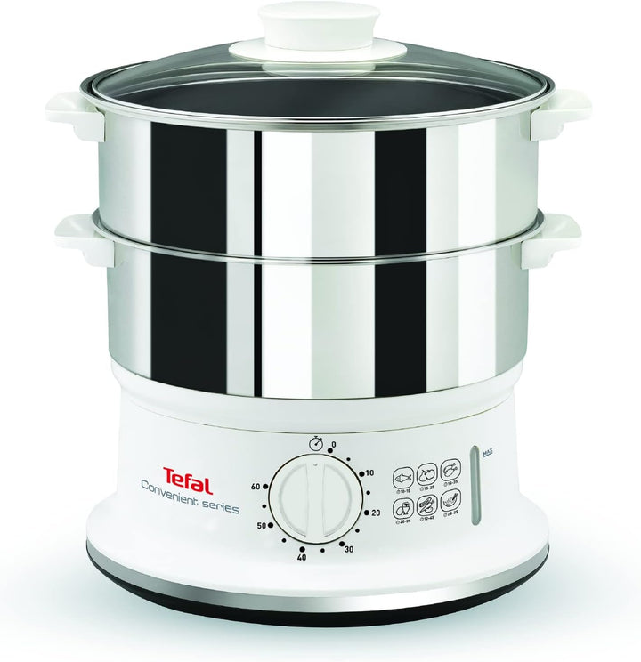 Tefal Dampfgarer VC1451 | 2 Edelstahlbehälter | 6L Fassungsvermögen | 24cm Durchmesser | Timer und a