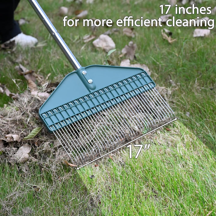 Rasenrechen für Blätter, Gartenrechen mit 43,2 cm Kopf – 167,6 cm Edelstahlgriff für Hof, Rasen, Str