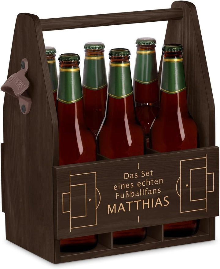 Maverton Bierträger für 6 Flaschen 0,5L mit Gravur - Männerhandtasche mit Flaschenöffner - Grösse: 2