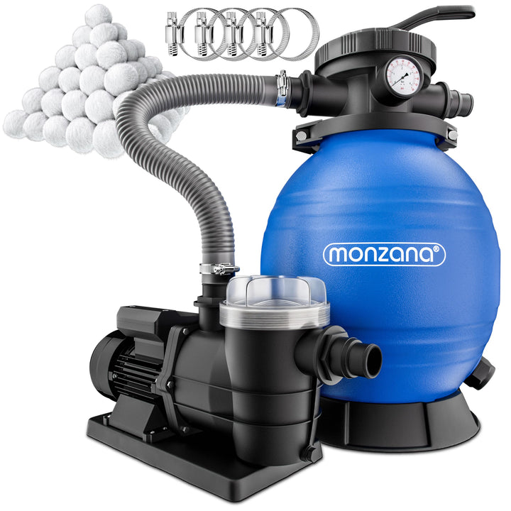 MONZANA® Sandfilteranlage SF96K 9.600L/h bis 30.000L Pool inkl Filterbällen 7 Wege Ventil 2in1 Adapt