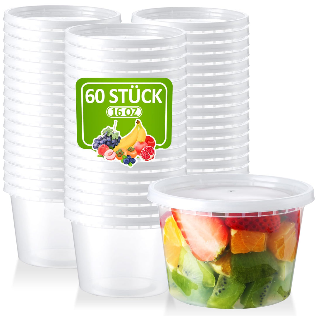 Eupako 60 Stück Vorratsdosen mit Deckel, 480ml Deli Container mit Deckeln | BPA-frei, Luftdicht &amp; au