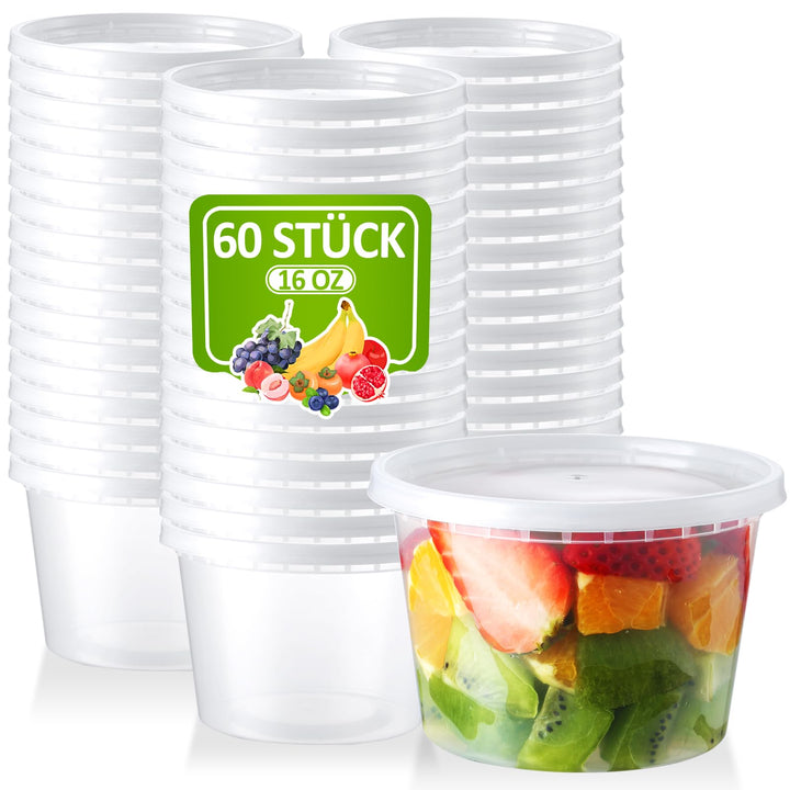 Eupako 60 Stück Vorratsdosen mit Deckel, 480ml Deli Container mit Deckeln | BPA-frei, Luftdicht &amp; au