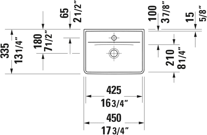 Duravit D-Neo Handwaschbecken, Keramik, Weiss, 45 cm x 33,5 cm, Handwaschbecken