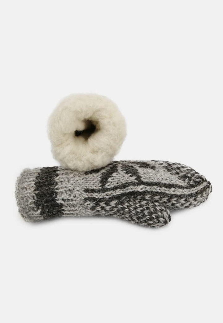 Hollert Handgestrickte Fausthandschuhe Bernie gefüttert Merinowolle Stern Anthrazit Fäustlinge