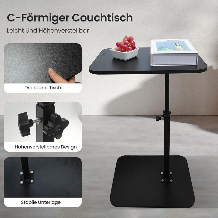 C-förmiger Beistelltisch, Beistelltisch für Sofa, Beistelltische für Wohnzimmer, verstellbare Höhe,