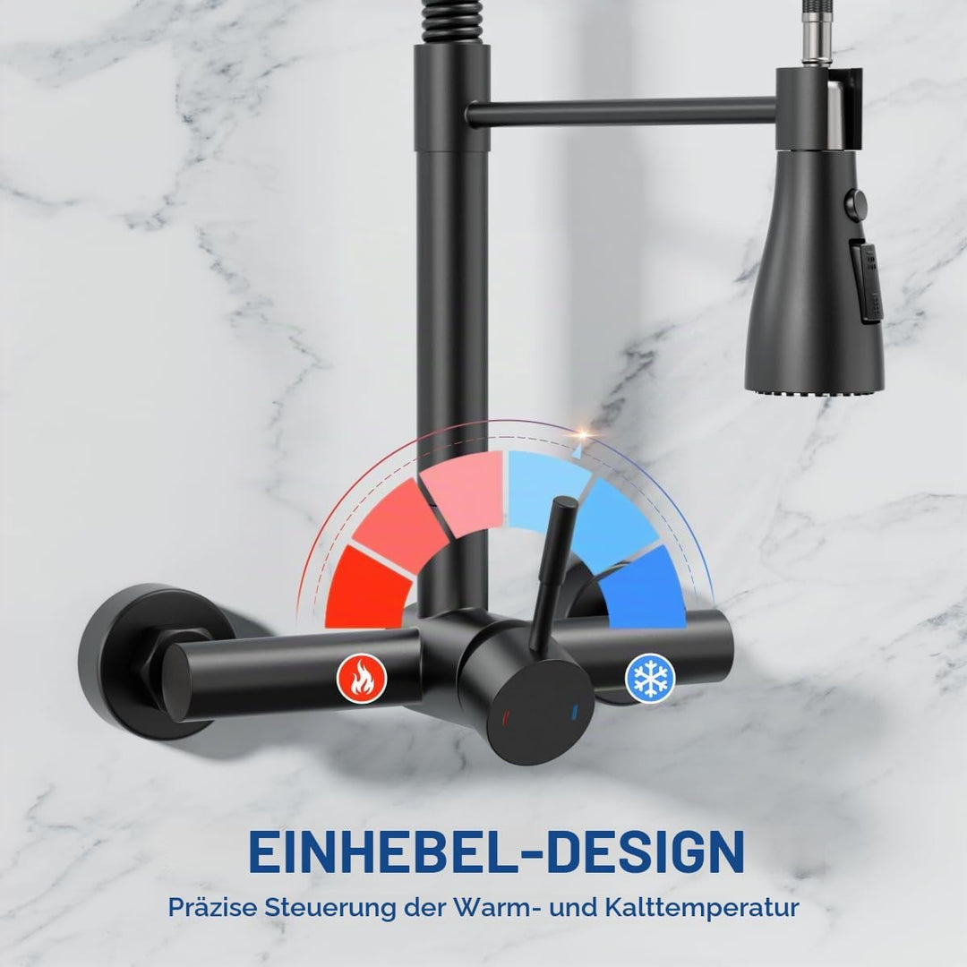 APPASO Wasserhahn Wandmontage (15cm Lochabstand) | Schwarz Matt armatur küche 3 Strahlarten &amp; 360° d