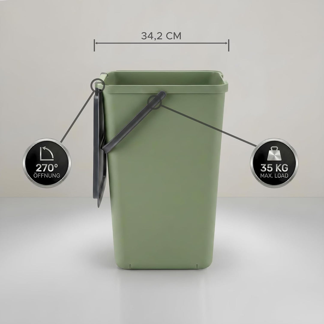 Mülltrennsystem 3 fach, 3x 32l grün, gross, Mülleimer freistehend, geruchsdicht, 34x28x53(H) cm, Grü