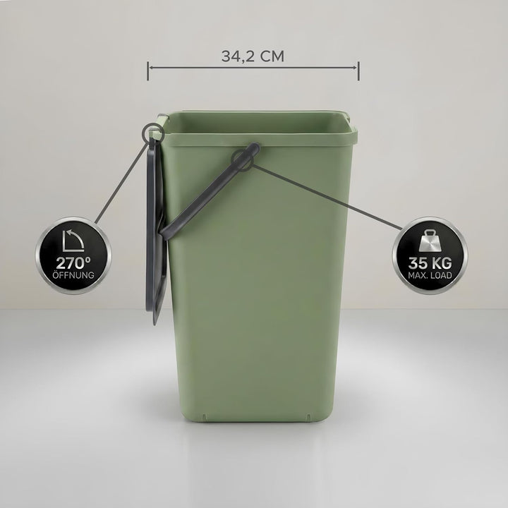 Mülltrennsystem 3 fach, 3x 32l grün, gross, Mülleimer freistehend, geruchsdicht, 34x28x53(H) cm, Grü