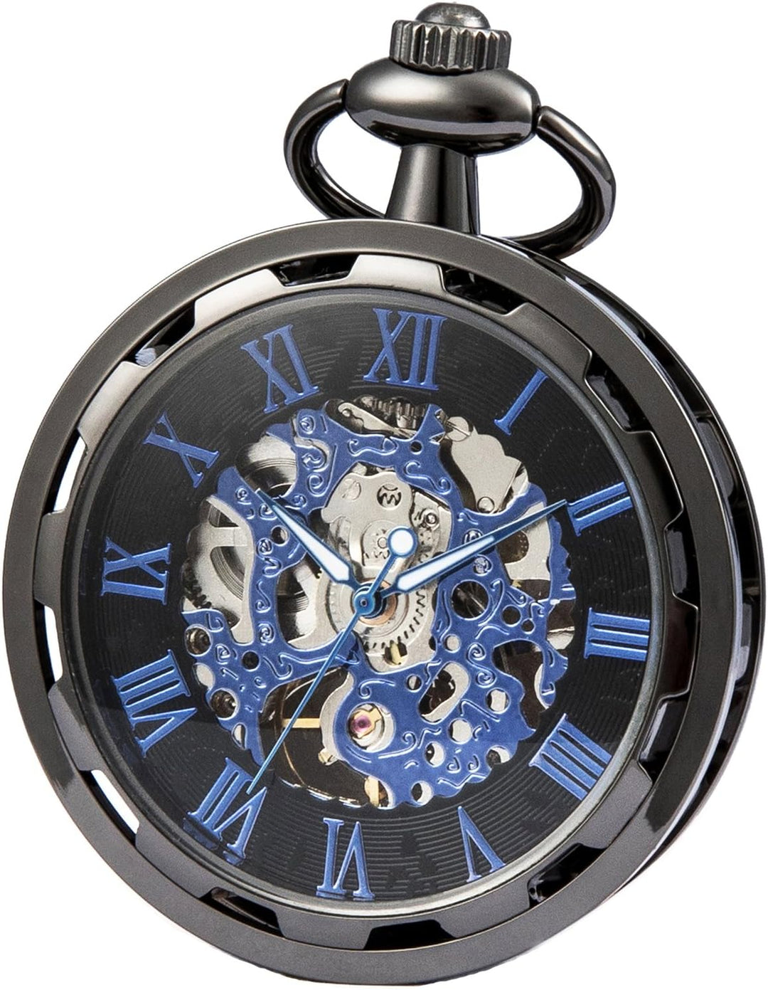 SEWOR Single Face Mechanische Handaufzugwerk Taschenuhr Schwarz Blau, Schwarz Blau