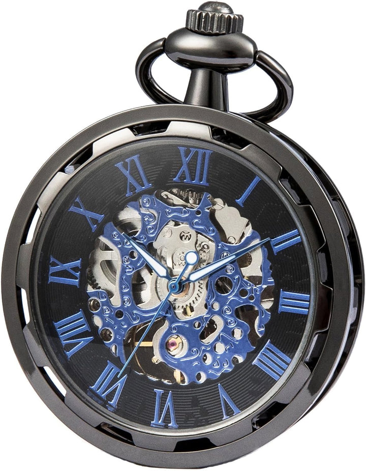SEWOR Single Face Mechanische Handaufzugwerk Taschenuhr Schwarz Blau, Schwarz Blau