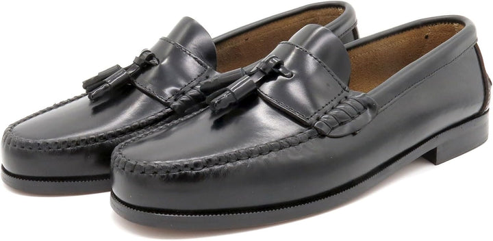 MARTTELY Herren Slipper Business Schuhe Ledersohle Rahmengenäht Premium Tassel Loafer 45 EU Schwarz,