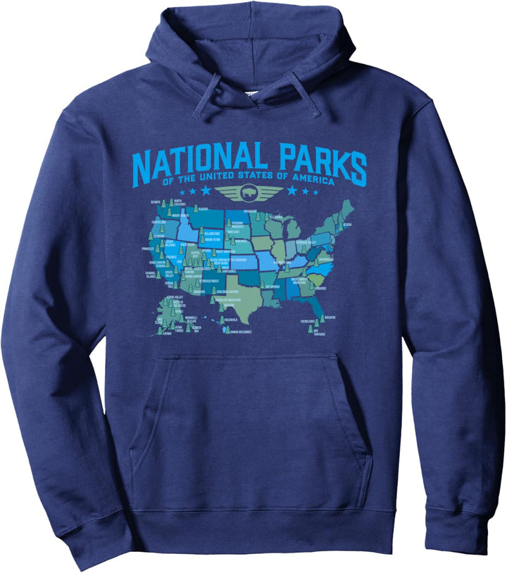 All U.S National Parks Map Camping 80s Graphic Pullover Hoodie