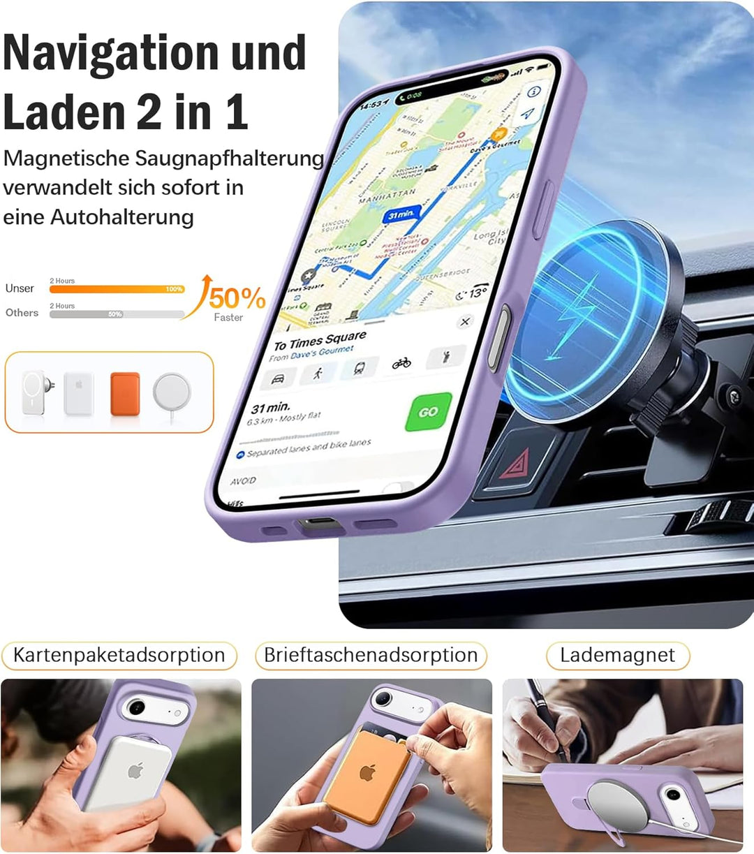 Handyhülle für iPhone Air Hülle mit 2 Stück Schutzfolie, Silikon Case mit Magnetisch Ring Ständer Un