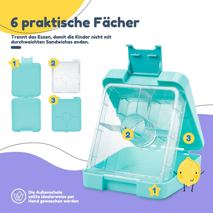 schmatzfatz easy Kinder Snackbox, Brotdose, Brotdose Kinder mit Fächern, Bento Box, Brotdose Kinder,