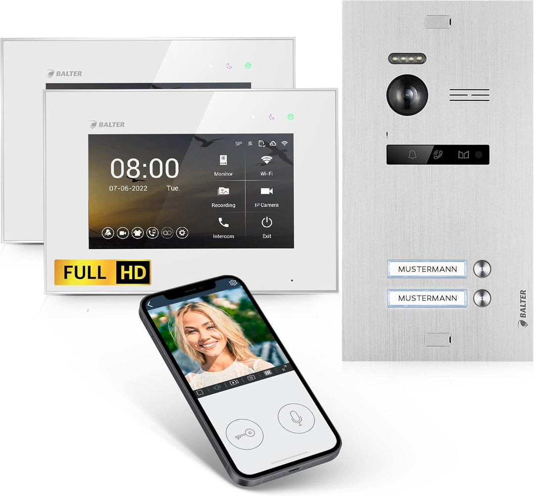 Balter EVO-HD Video Türsprechanlage, Video Türklingel mit Kamera, 2 familienhaus Klingel, Smartphone