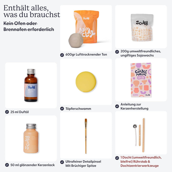 Sculpd Töpferei-Kit zur Kerzenherstellung mit lufttrocknendem Ton | Anfänger Starter-Kit zur Kerzenh