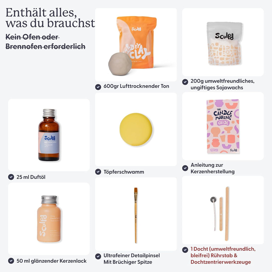 Sculpd Töpferei-Kit zur Kerzenherstellung mit lufttrocknendem Ton | Anfänger Starter-Kit zur Kerzenh