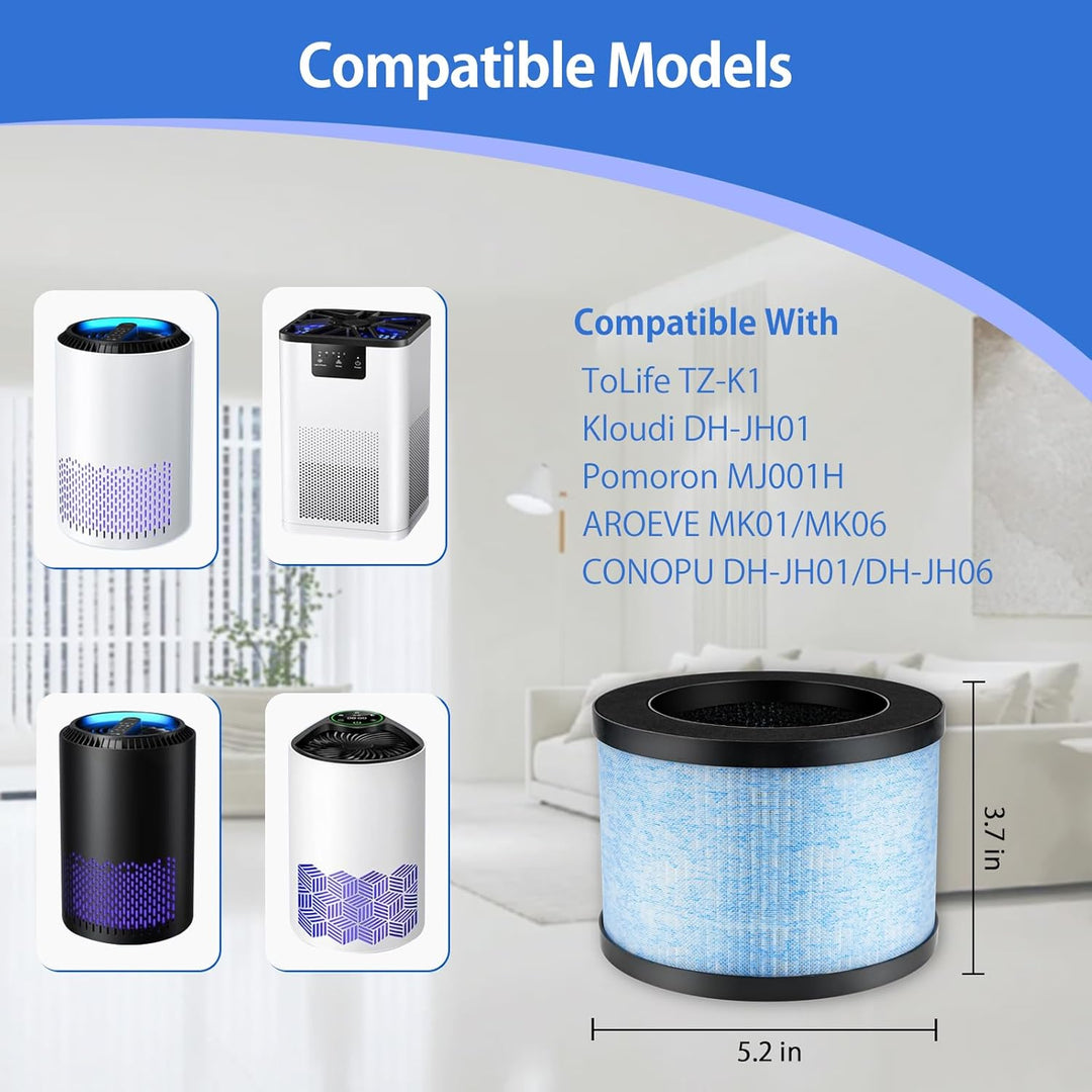iAmoy MK01 HEPA Ersatzfilter Kompatibel mit AROEVE MK01 MK06 Pomoron CONOPU DH-JH01 DH-JH06, ToLife