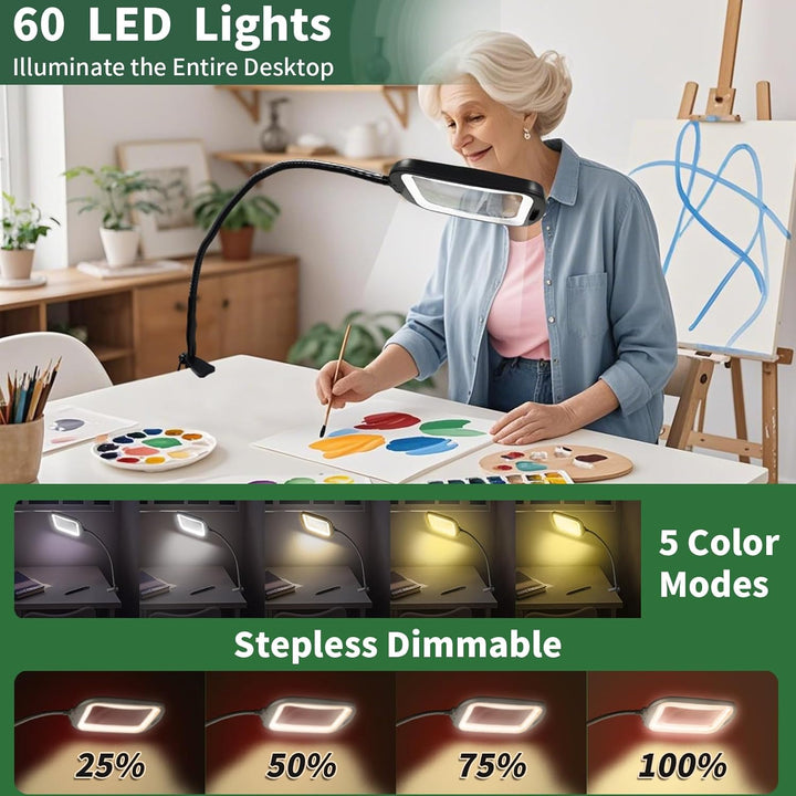 10X Standlupe mit Licht und Ständer, 2 in 1 Lupenlampe mit 60 LED, Rechteckige Flexible Schwanenhals