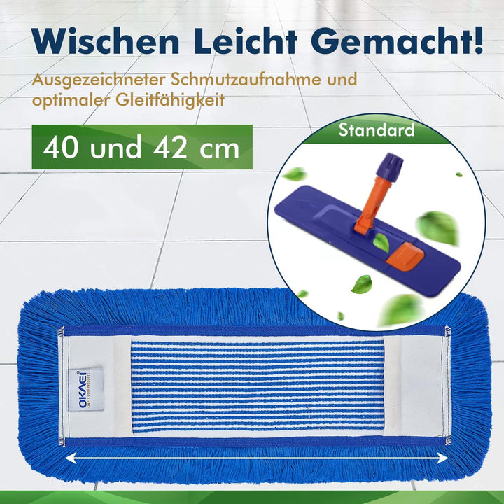Okaei 10 Stück Wischmopp Bezug (40 cm) - Bodenwischer-Wischbezug zur Trocken- & Nassreinigung - Bode