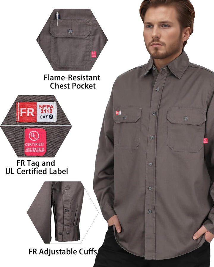 TICOMELA FR Shirts für Herren, schwer entflammbar, CAT2, leicht, 184 g, feuerhemmend, Herren-Schweis