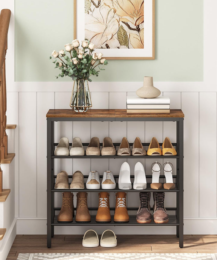 HOOBRO Schuhregal, 4 Schuhablage, Schuhschrank, verstellbares Metallgitterregal, Geräumige Oberseite
