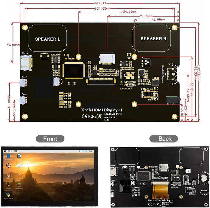 ELECROW Raspberry Pi Display, 7-Zoll 1024×600 Touchscreen Monitor Mini Bildschirm mit Propellerständ