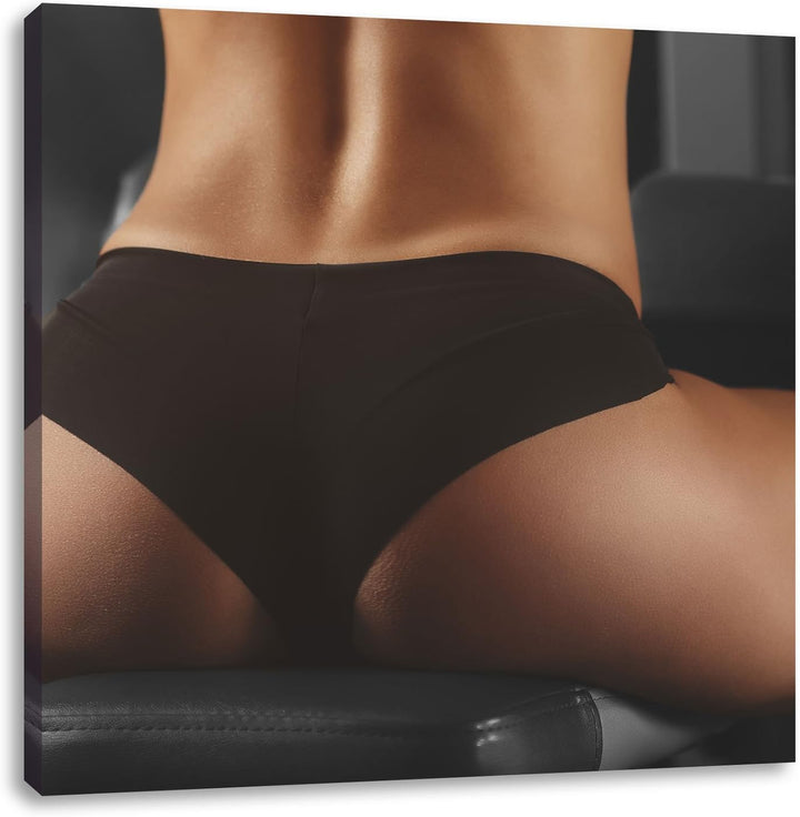 Pixxprint Trainierter Frauenkörper von hinten Schwarz/Weiss, Format: 70x70 auf Leinwand, 70x70