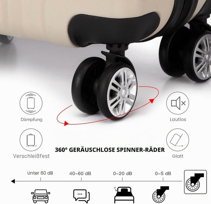 KONO Hartschale Trolley Koffer 4 Rollen Reisekoffer Gepäck (Beige, M) Beige M (56cm - 40L), Beige M