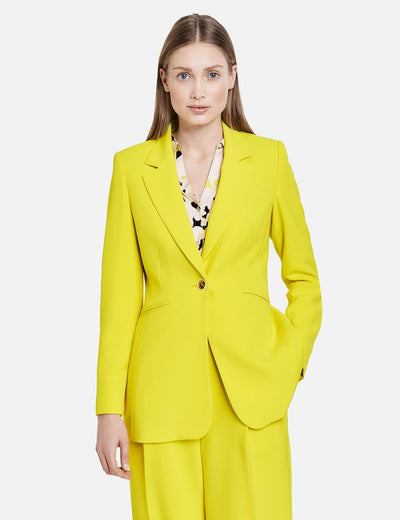 Taifun Damen Eleganter Blazer Langarm, geknöpfte Armschlitze unifarben 34 Vibrant Lime, 34 Vibrant L