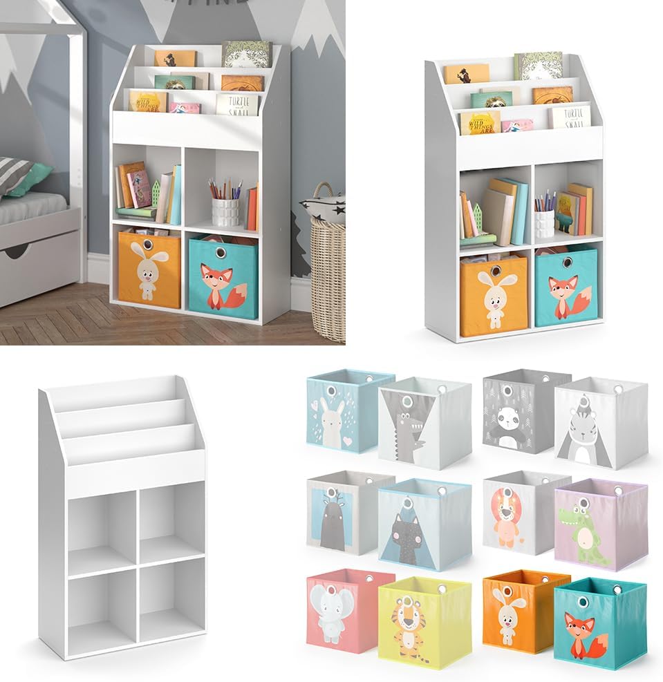 Vicco Kinderregal Luigi, Weiss, 72 x 114.2 cm mit 2 Faltboxen, mit 2 Faltboxen