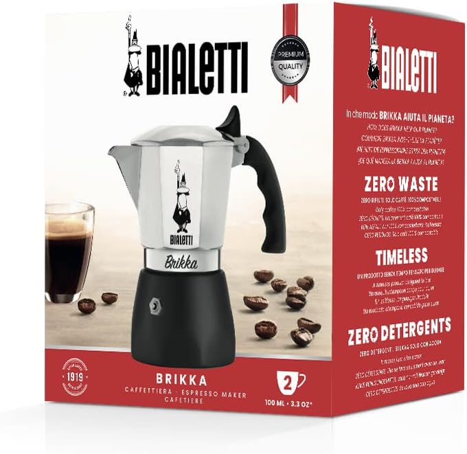 Bialetti Kaffeeautomat New Brikka, 2 Tassen (100 ml), cremiger Espresso wie in der Bar, nicht für In
